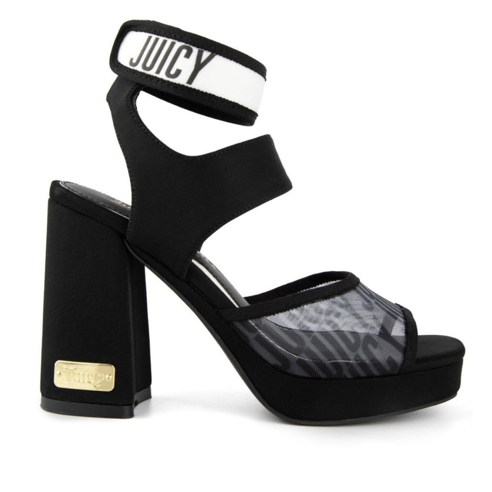 NEW Juicy Y2K Graciela Black Mesh Platform Block Heel Sandals Chunky Glam Sz 10